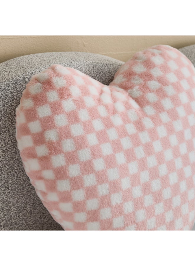 Home Box Heart Shaped Cushion - Pink Checkered - Image 2